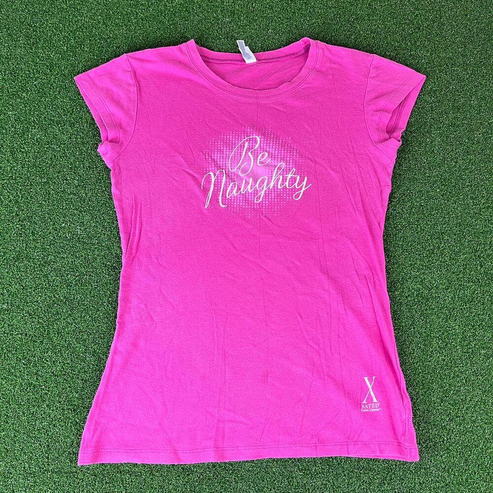 Vintage Y2K Be Naughty Liqour Promo Hot Pink Graphic Baby T Sz M